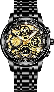 Watches for Men with Stainless Steel, Quartz Analog Watch with Date, Luxury Minimalist Dress Mens Watches, Chronograph Watch, 3ATM Waterproof, Black Wristwatch, Gifts for Men