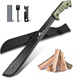 Machete with Saw and Sheath for Garden, Large Outdoor Knife for Forest, Full Tang Knife D2 Steel, Christmas Gifts for Men