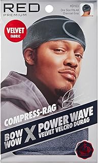 RED Premium Bow Wow X Power Wave Durag, 360 Wave Compression Cap for Men & Women, Adjustable Hook-and-Loop Strap, Stylish & Durable, Ideal for Locs, Braids, Finger Waves (Velvet - Charcoal Gray)
