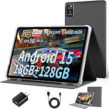 Tablet 10 Inch, 2025 Android 15 Tablets, 18GB+128GB, 1TB Expand, Widevine L1 Compatible Octa-Core Tablet with WiFi 6, 6000mAh Battery, Dual Camera(5MP+8MP)