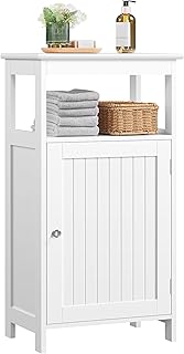 Yaheetech Single Door Floor Cabinet, Bathroom Free Standing Storage Organizer with Adjustable Shelf, Narrow Side Cabinet for Living Room, White