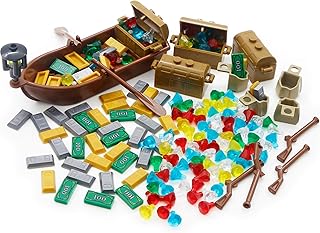 Pirate Accessories Money - Treasure Chest Building Block Bricks Pack, Money Gold Bar, Gems Diamonds, Jewels with Pirate Boat Ship People Parts, Building Bricks Set