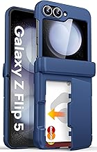 for Samsung Galaxy Z Flip 5 Case with Card Holder (3 Cards) & Hinge Protection & Outer Screen Protector, Shockproof Rugged Cover Phone Wallet Case for Samsung Galaxy Z Flip 5 5G 2023, Blue