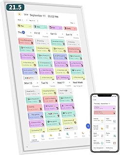 21.5 Inch Digital Wall Calendar – Rewards for Chores! Smart Electronic Family Organizer with Touchscreen, Meal Planner & Photo Frame, Syncs with Google/iCloud, for Wall or Desk, White (New Version)