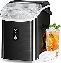 Antarctic Star Nugget Ice Maker Countertop, 35lbs/24H Ice Machine, Soft Chewable Sonic Ice, Self-Cleaning, Fast Ice Ready in 8 Minutes, Compact Design with Handle, Stainless Steel Black