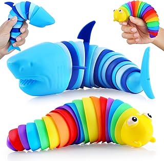 Kabvy Sensory Slug Fidget Toys, Sensory Toys for Autism, ADHD, Anxiety & Stress Relief, Gifts, Party Favors & Classroom Prizes for Kids Toddlers Boys Girls(Shark and Caterpillar Toy)