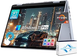 Inspiron 14 2-in-1 FHD+ Touchscreen Laptop for 2025-2026 Student Business, Al Computer, AMD Ryzen 5, 32GB DDR5 RAM, 1.5TB Storage (1TB SSD +500GB Ext), FP, Backlit KB, Win 11 Pro, Lifetime Office