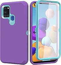 for Galaxy A21s Case US Version, Full Body A21s Phone Case with Built in Screen Protector Three Layer Hybrid Heavy Duty Protection Cover for Samsung Galaxy A21s (Purple/Mint)