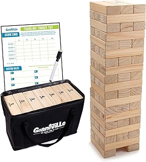 Giant Tumbling Timber Toy - STEAM-Credited Premium Pine Wood Blocks Tower - Indoor/Outdoor Yard Game for Kids & Adults - 56 Pieces + Carry Bag - Grows to Over 4 Feet