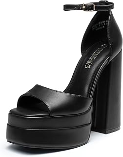 High Heels Chunky Block Platform Heels for Women Ankle Strap Sexy Open Square Toe Heels Dressy Pumps Sandals
