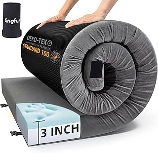 3 Inch CertiPUR-US Memory Foam Camping Mattress Pad, Waterproof Roll up Sleeping Pad, Thick Floor Sleeping Mats for Tent with Removable Travel Bag