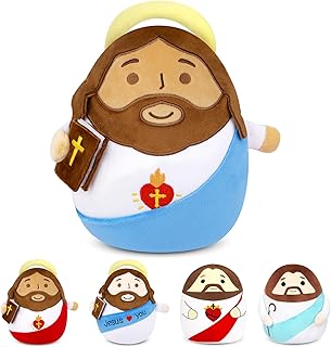 Jesus Plush - 8" Jesus Stuffed Doll School Religious Toy with Bible, Gold Halo & Blue Cloak, Sunday School & Church Jesus Gifts for Kids