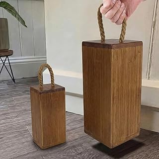 MorningRo Heavy Wooden Door Stop with Rope Handle 6.6 lb Weighted Decorative Door Stopper Rustic Farmhouse Square Stoppers for Home Indoor Front Window Keep Open New Home Gift
