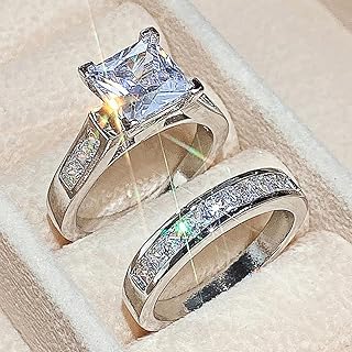 2pcs/set Gold Plated Cubic Zirconia Engagement Rings Wedding Bridal Band Promise Rings Evening Parties Anniversary Valentine's Day Gifts Eternity Bands for Women
