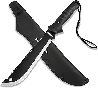 Machete with Saw, 19" Sharp Machete with Sheath, Ergonomic No-Slip Handle, Machetes for Bushcraft, Outdoor Hunting, Garden Cutting Trees and Yard Work