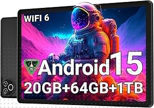 Android 15 Tablet 10 Inch, 20GB RAM 64GB ROM 1TB Expandable, Fast WiFi 6 & BT 5.4 Tablets 5-Core, HD IPS Touchscreen, 8H+ Battery, Dual Camera Portable Tablet for Kids & Adults, Gift, Streaming, Work