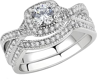 Stainless Steel Rings for Women Infinity Wedding Set Round CZ Cubic Zirconia Halo Engagement Bridal Jewelry Set