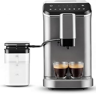 Fully Automatic Espresso Machine, 20 Bar Coffee Maker with Grinder and Integrated Milk Frother, Automatic Espresso Machine with Touch Screen, 15-Grind Settings Coffee Machine for Home, Silver
