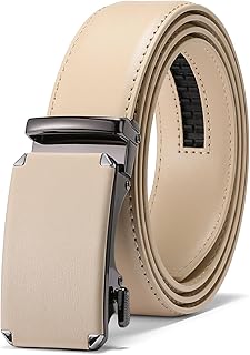 Ratchet Belts for Men Dress Casual 1 3/12" Adjustable Genuine Leather Slide Buckle Designer Belt with Box Trim to Fit