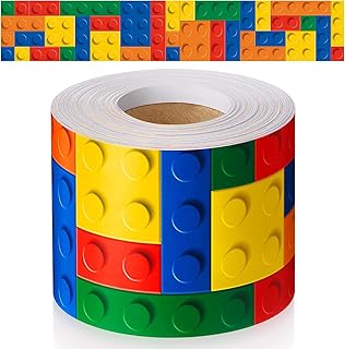 Building Block Stickers,33ft Roll Waterproof Colorful Brick Wall Border Stickers Self-Adhesive Decorative Strips Birthday Party Room Bedroom Playroom Classroom Decoration