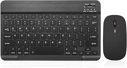 Bluetooth Keyboard and Mouse Combo Rechargeable Portable Wireless Keyboard Mouse Set for Apple iPad iPhone iOS 13 and Above Samsung Tablet Phone Smartphone Android Windows (10 inch Black)