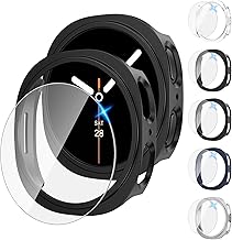 Tensea [5+5Pack for Samsung Galaxy Watch 8 Screen Protector Case 44mm Accessories, Hard PC Bumper/HD Anti-Fog Tempered Glass Protective Film, Face Cover Set, Galaxy Watch 8 Case for Women Men