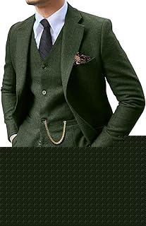 Retro 3 Piece Suit Tweed Herringbone Men's Suits Slim Fit Groom Tuxedos Set Prom Brown Grey Jacket Blazer Vest Pants
