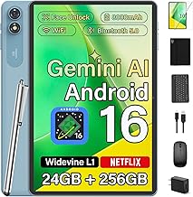 Android Tablet with Keyboard, 2026 Upgraded Android 16 tablet with 24GB+256GB+2TB Expand, 10 inch Tablet PC with 8-Core, Gemini AI, WiFi, 8000mAh, GPS, 2-in-1 Tablet with Case/Mouse/Stylus(Black Case)
