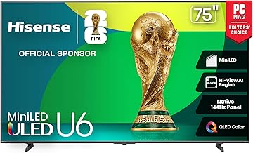 75" Class U6 Series Mini-LED 4K UHD Smart Fire TV (75U65QF, 2025 Model) - QLED, HDR10+, Native 144Hz, Dolby Vision IQ, Dolby Atmos, Game Mode Pro, ALLM, Alexa Built in, Black