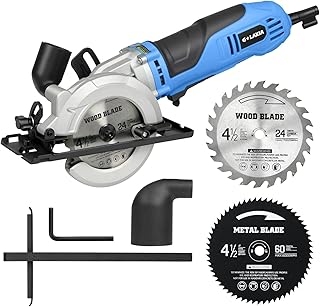 Mini Circular Saw, 6Amp 5200RPM Corded Circular Saw with Rip Guide, 24T TCT Wood Blade & 60T HSS Metal Blade – 1.67" Cutting Depth at 90°, 1" at 45° for Bevel Cuts, for Wood, Thin Metal, PVC