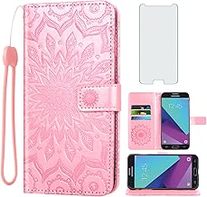 Phone Case for Samsung Galaxy J7 Prime 2017 J 7 Skypro Sky Pro J7V V S727VL Wallet with Tempered Glass Screen Protector Leather Flip Cover Card Holder Cell Glaxay Halo 7J Perx J7prime Women Rose Gold