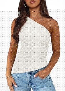 Womens 2026 Summer Y2K Tops Sleeveless One Shoulder Slim Fit Shirts Ruched Knit Asymmetrical Top Blouse