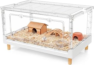 Hamster Cage & Guinea Pig Cages,Fully Transparent and Eco-Friendly Large Acrylic Cage for Small Animal Pets,Such as:Bearded Dragon,Rat,Hedgehog,Chameleon,Iguana, etc (27.5Lx16.9Wx13.4H Inches)