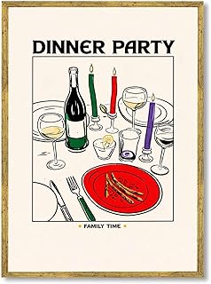 Framed Dinner Party Canvas Print Poster, Vintage Minimalist Aesthetic Art Print Pictures Wall Decor, Elegant Home Decor for Living Room, Kitchen, Apartment, Family Time Poster Wall Art (Gold Framed,12L"X16W")
