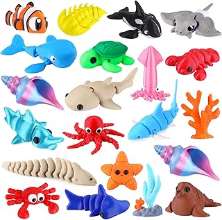 Celltestria 21Pcs Mini 3D Printed Animals for Kids Little 3D Printed Ocean Figurines for Goodie Bags Party Favors Flexible Articulated Fidget Toys for Classroom Prize Rewards Gifts Exchange