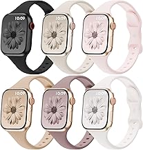 6 Pack Thin Bands Compatible with Apple Watch Band 38mm 40mm 41mm 42mm 44mm 45mm 46mm 49mm Women Men, Sport Silicone Strap Slim Wristband for iWatch Series 11 10 9 8 SE 7 6 5 4 3 2 1 Ultra