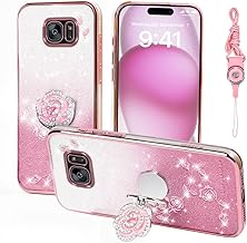 for Samsung Galaxy S7 Case, Mobile Phone Case for Cute Soft Slim Cover for Girls Women with Ring Stand Strap Lanyard Shockproof Protective Cover for Samsung S7 (Rose Gold)