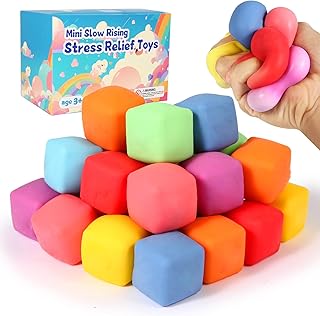 24 Pack Slow Rising Stress Cube , Dough Stress Balls Soft Fidget Squishy Toys for Anxiety Relief, Pull Stretch Classroom Prize Party Favors Toys for Kids