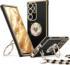 for Galaxy S23 Ultra Case with Stand, for Samsung Galaxy S23 Ultra Case with Double Ring, Women Girls Bling Luxury Phone Case for Samsung S23 Ultra, Black