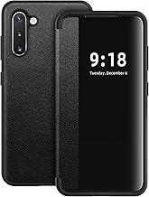 Flip Case for Samsung Galaxy Note 10 Case S View, Frosted Translucent Window Clear View Folio Protective Phone Case, 360 Degree Full Body Shockproof Flip Cover Case for Samsung Note 10 5G (Black)