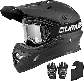 OUMURS Adult ATV Dirt Bike Helmet with Goggles Gloves & Mask Quick Release Buckle Adjustable Sun Visor Motorcycle Adult Helmet Off-Road Motocross Downhill Moped MX for Unisex-Adult