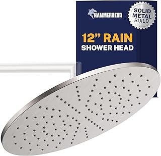 HammerHead Showers® Solid Metal 12 Inch Rainfall Shower Head, Large Rain Shower Head, 2.5 GPM High Flow Shower Head Optimized for Pressure, Wall-Mounted or Ceiling Rain Shower Head, Brushed Nickel