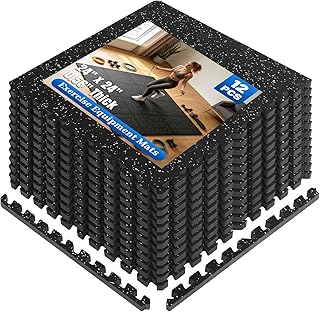 Heavy-Duty 0.56in Rubber Floor Mat for Gym & Home,12-Pack 48 Sq Ft ,Non-Slip Exercise Equipment Mats, Durable Workout Mats for Floor Protection,Black