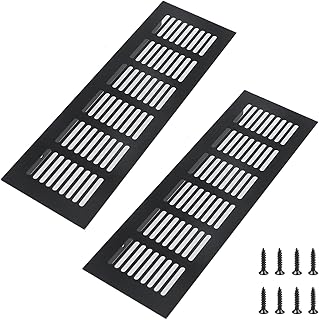 Geesatis Air Vent Covers for Floor, Cabinet, Wall, Ceiling – Heavy Duty Rust-Proof Aluminum Grille with Screws, 2 Pack, Black (9.8'' x 3.1'' Outer Size, Fits 8.58'' x 2.48" Duct Openings)
