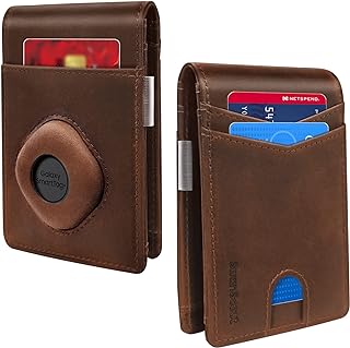 Wallet for Samsung Galaxy SmartTag & SmartTag+ Plus, Money Clip Version, RFID Blocking Genuine Leather Bifold Wallet with Gift Box (Not Include Tracker)