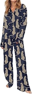 SHESHOW Satin Pajamas Set for Women Set Long Sleeve Button Down Pjs Sets 2 Piece Loungewear Animal Sleepwear XS-XXL