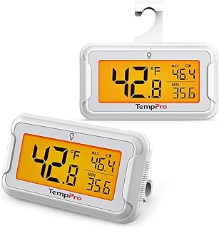 TempPro Refrigerator Thermometer 2 Pack with Large Backlit LCD Display, Waterproof Freezer Fridge Thermometer with Max/Min Record, Easy Battery Replacement for Room, Cooler (Previously ThermoPro)