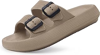 Sandals for Women and Men - Pillow Slippers - Double Buckle Adjustable Slides - EVA Flat Sandals