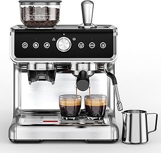 Espresso Machine with Grinder, 20 Bar Coffee Maker with Milk Frother Steam Wand, Professional Expresso Coffee Machines with Removable Water Tank, Latte & Cappuccino Machine for Home Barista