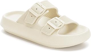Slides for Women Men Double Buckle Adjustable Thick Sole Pillow Slippers Bathroom Sandals